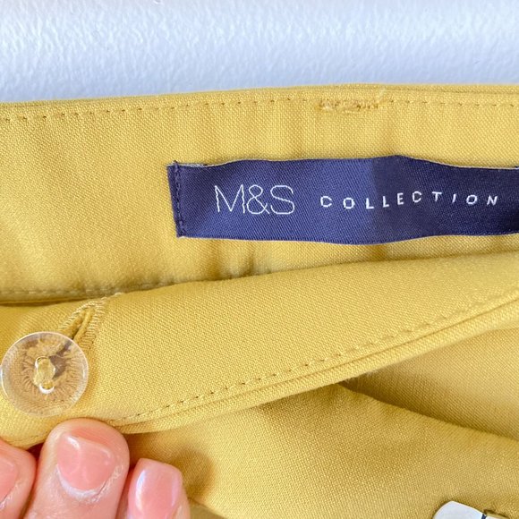 BNWT M&S Women's Mustard Yellow White Side Panels Slim Fit Trousers Size 16 - Picture 15 of 16